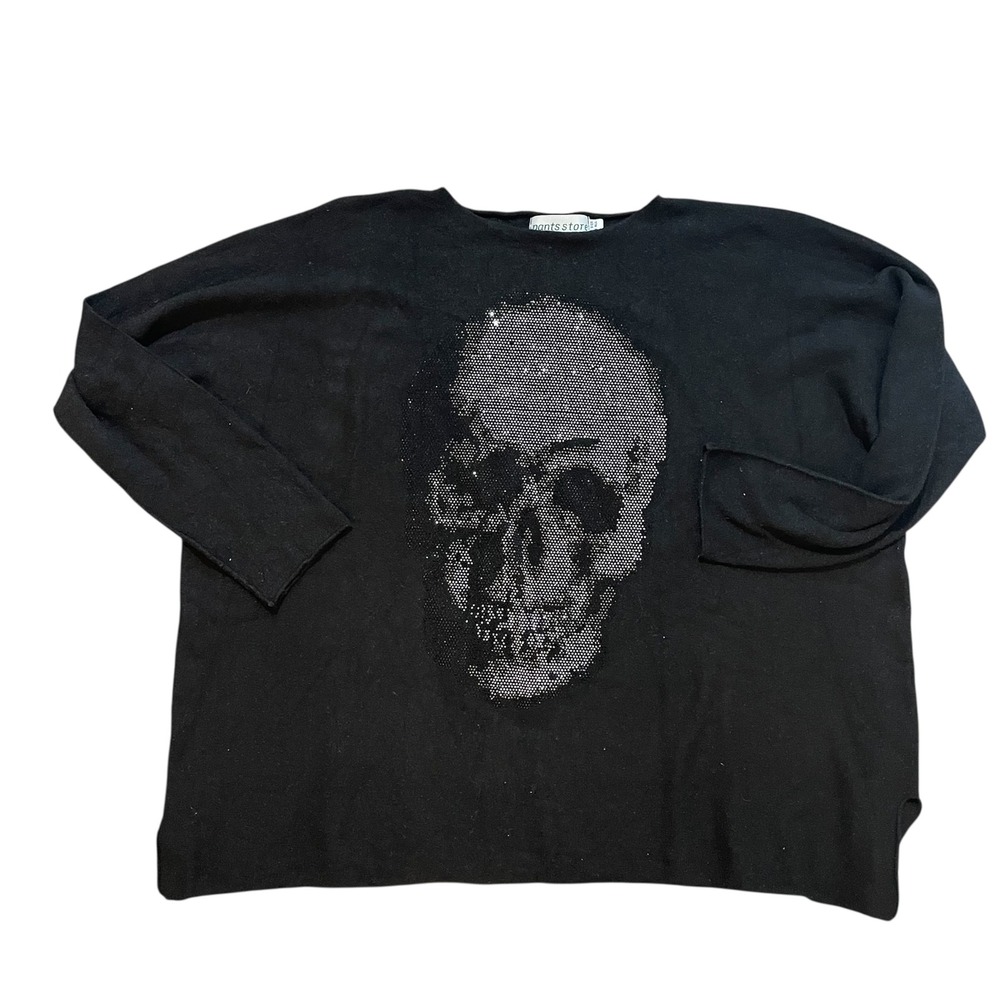 Pants Store Rhinestone Skull Black Knit Top‎ Shirt One Size Long Sleeve